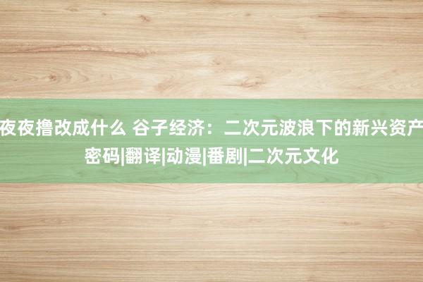 夜夜撸改成什么 谷子经济：二次元波浪下的新兴资产密码|翻译|动漫|番剧|二次元文化